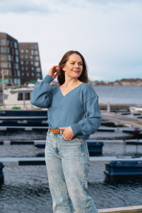 Amanda Genser Blå Melert (merino)