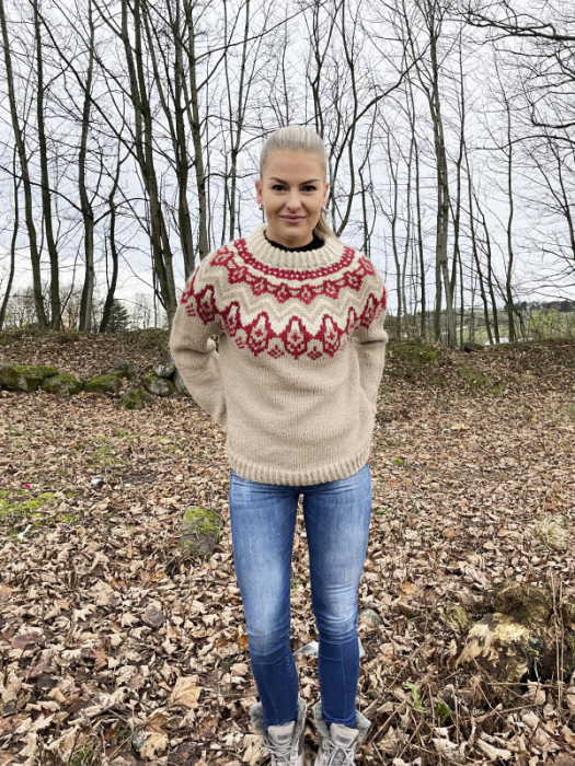 Gjestal - Klaki Genser Beige & Valmuerød 294-03H